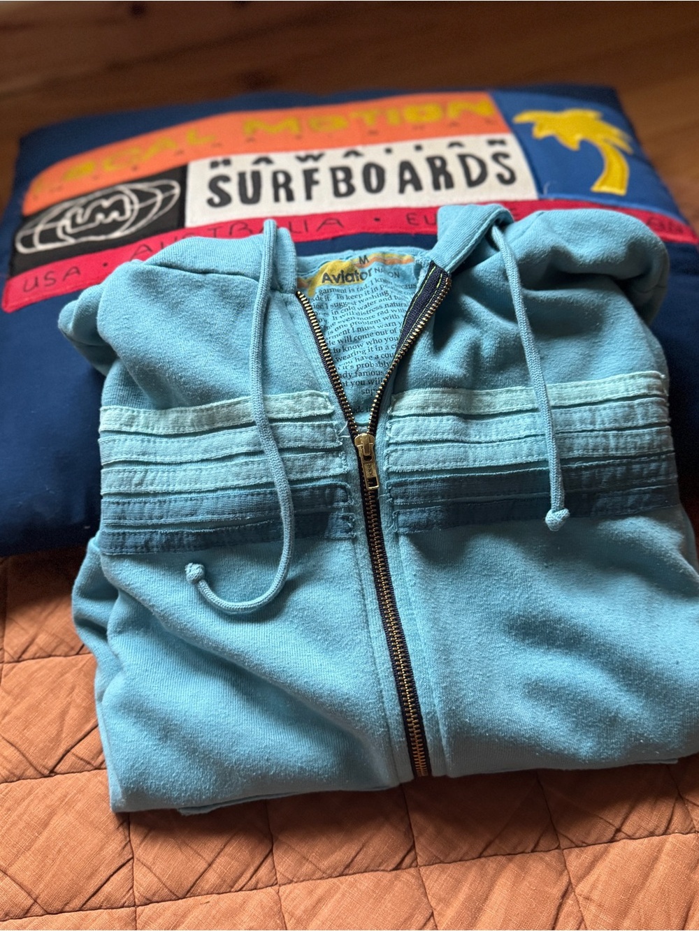 Aviator Nation Hoodie Aqua Blue Unisex Zip-Up Medium